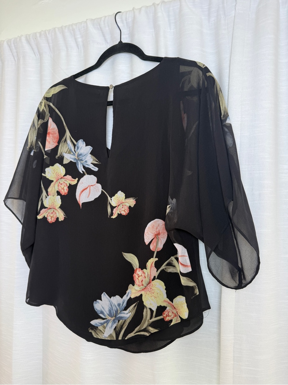 White House Black Market Black Floral Chiffon Blouse | Size XS - Picture 8 of 12